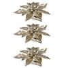 3x stuks decoratie bloemen kerstster champagne glitter op clip 9 cm - Kunstbloemen