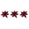 3x stuks decoratie bloemen kerstster rood glitter op clip 15 cm - Kunstbloemen