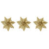 3x stuks decoratie bloemen kerstster goud glitter op clip 15 cm - Kunstbloemen