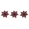 3x stuks decoratie bloemen kerstster donkerrood glitter op clip 18 cm - Kunstbloemen