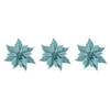4x stuks decoratie bloemen kerstster ijsblauw glitter op clip 18 cm - Kunstbloemen