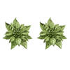 2x stuks decoratie bloemen kerstster groen glitter op clip 18 cm - Kunstbloemen