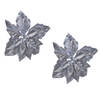2x stuks decoratie bloemen kerstster zilver glitter op clip 23 cm - Kunstbloemen