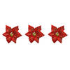 3x stuks decoratie bloemen kerstster rood glitter op clip 20 cm - Kunstbloemen