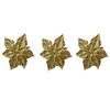 3x stuks decoratie bloemen kerstster goud glitter op clip 23 cm - Kunstbloemen
