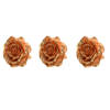 3x stuks decoratie bloemen roos terra bruin glitter op clip 14 cm - Kunstbloemen
