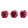 3x stuks decoratie bloemen roos framboos roze (magnolia) glitter op clip 14 cm - Kunstbloemen