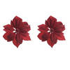 2x stuks decoratie bloemen kerstster rood glitter op clip 24 cm - Kunstbloemen