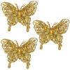 6x Kerstversieringen vlinders op clip glitter goud 11 cm - Kersthangers