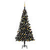 vidaXL Kunstkerstboom met verlichting en kerstballen 210 cm PVC zwart