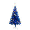vidaXL Kunstkerstboom met verlichting en kerstballen 180 cm PVC blauw