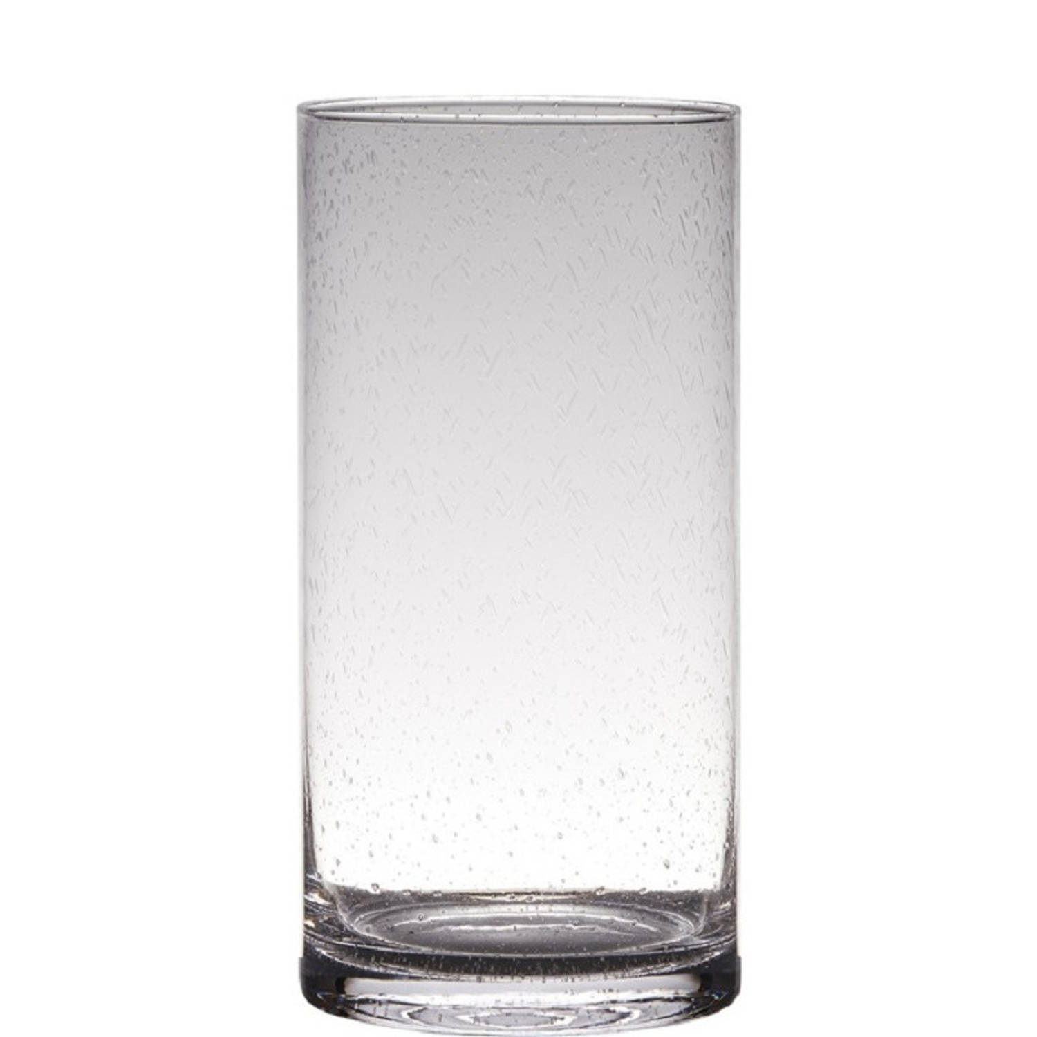 Transparante home-basics cylinder vorm vaas/vazen van bubbel glas 30 x 15 cm - Vazen