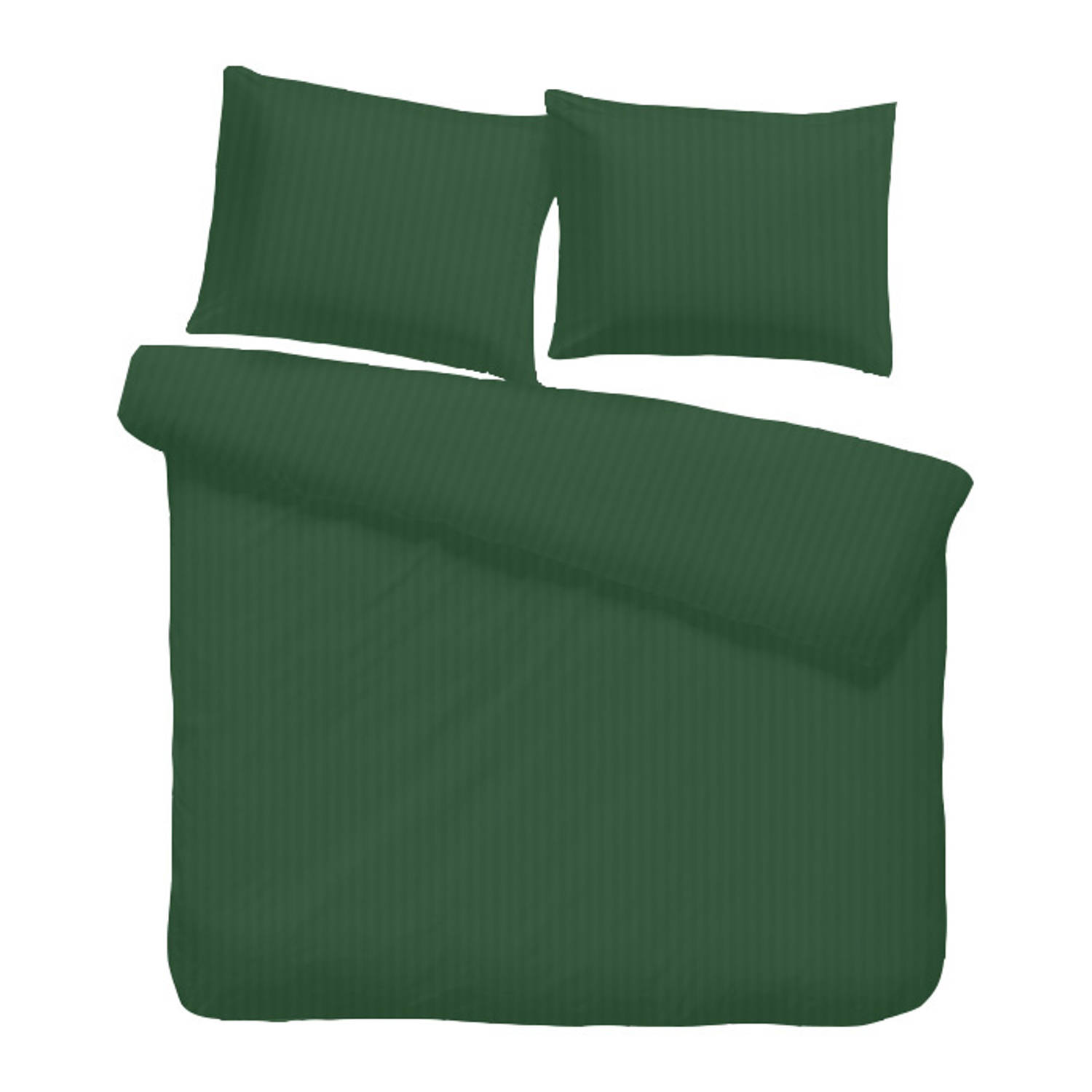 iSleep dekbedovertrek Satijnstreep - Donker Groen - 1-Persoons 140x200/220 cm