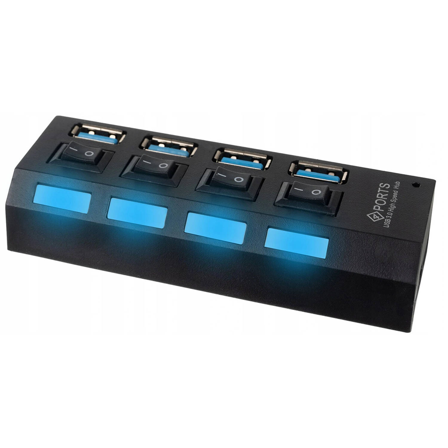 USB Hub - High Speed 4 Ports 3.0 - Multi Oplaadadapter - Aan/Uit Knop - LED Verlichting - Zwart