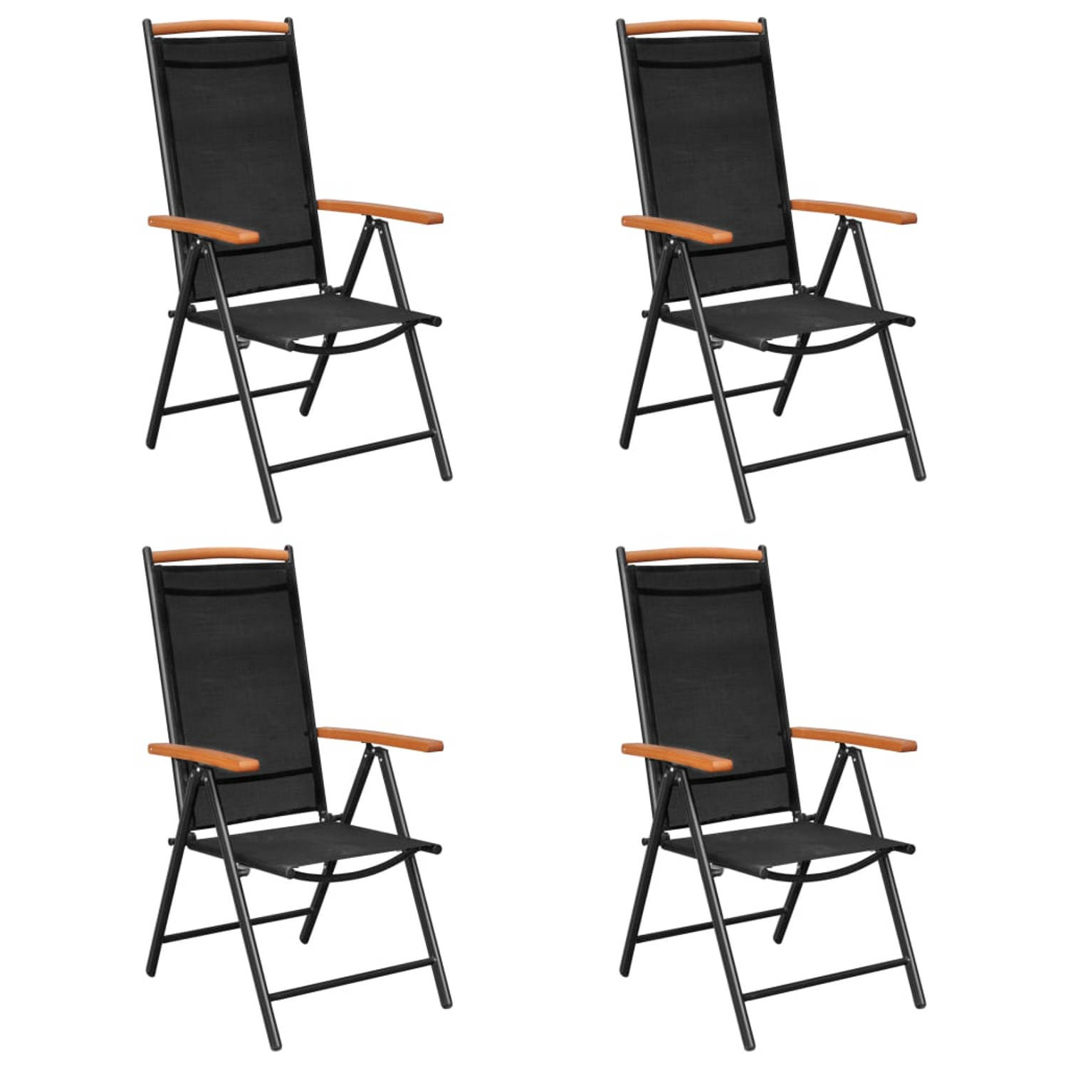 The Living Store Tuinset - 4-delige set met verstelbare stoelen - Aluminium frame - Waterbestendig textiel - HKC tafelblad - Zwart
