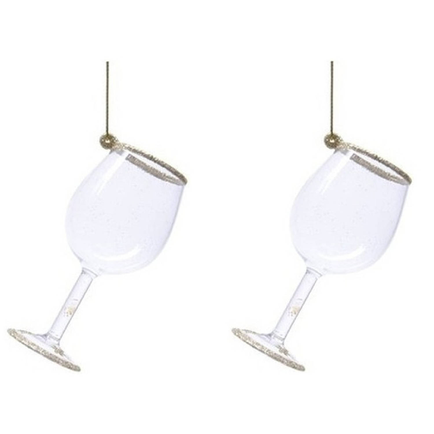 2x Kerst hangdecoratie doorzichtig wijn glas 21 cm Kersthangers Blokker