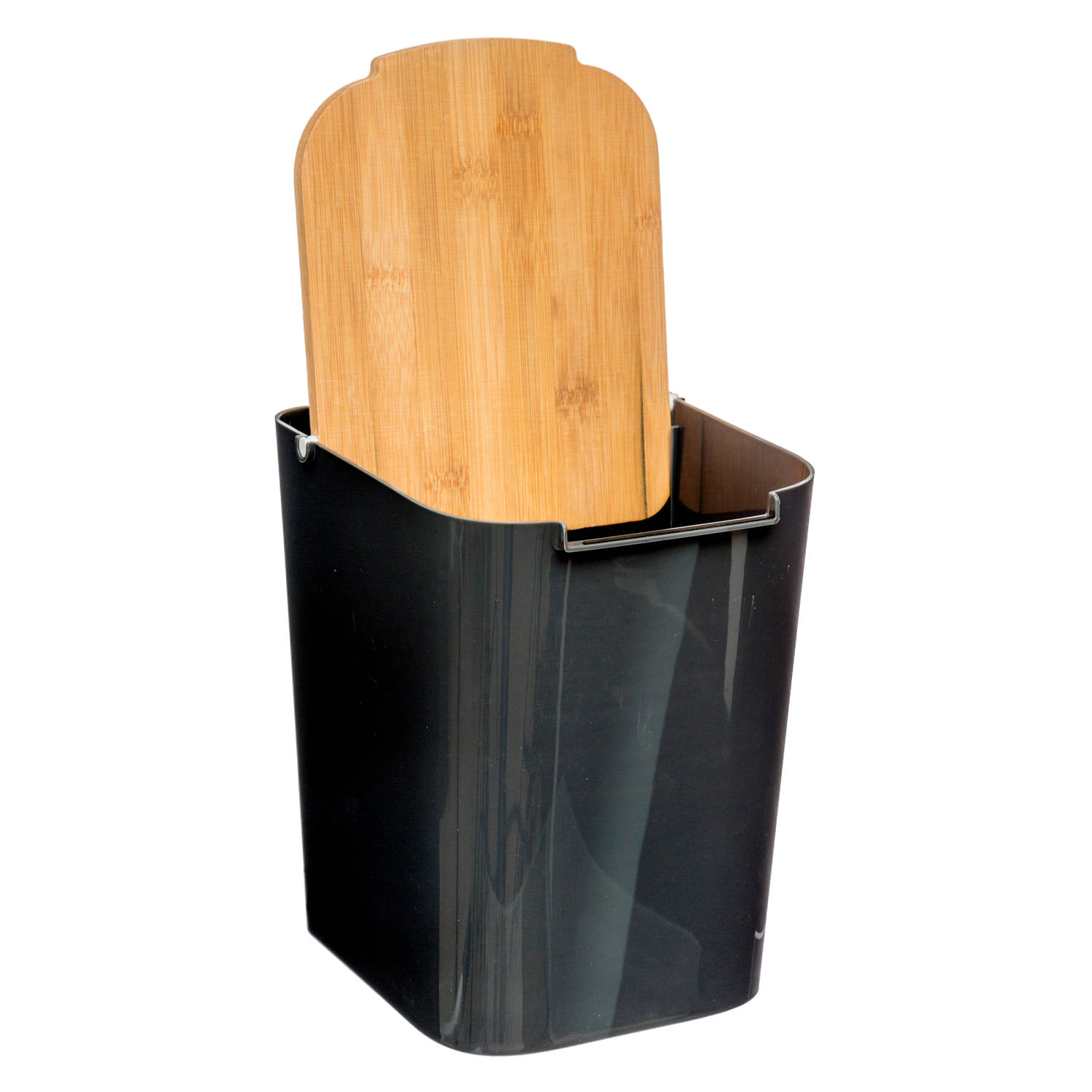 4goodz Aanrecht Afvalbakje 5 Liter Bamboe Deksel 22x18x24 Cm - Zwart