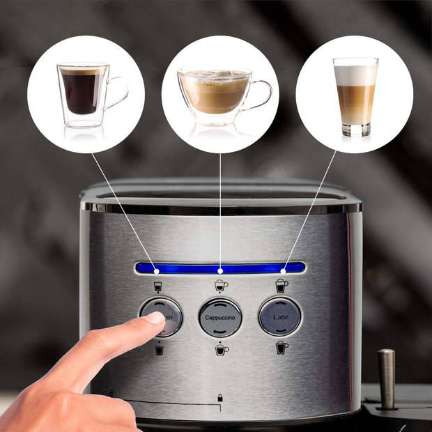 BluMill Koffiemachine - Pistonmachine - Incl. automatische melkschuimer - Zilver