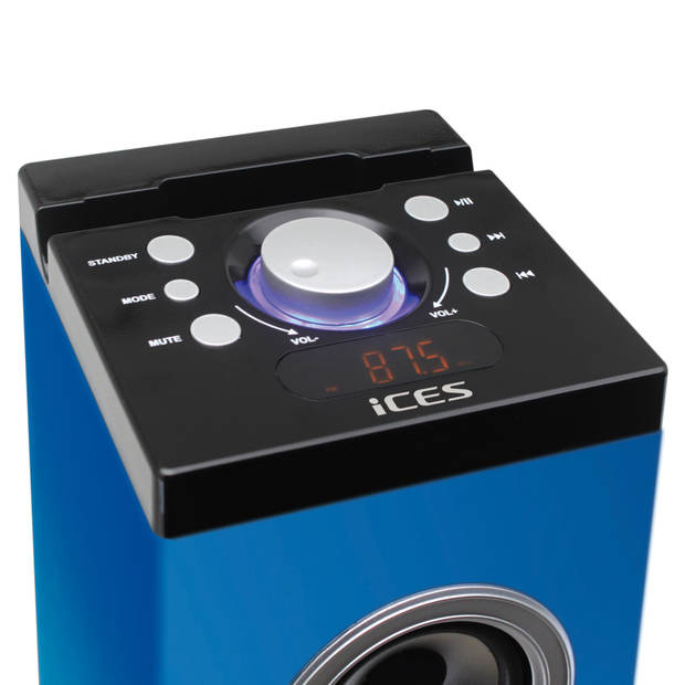Speaker toren met Bluetooth®, FM Radio, USB- en SD speler Ices Blauw-Groen