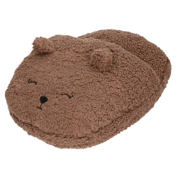Grote voetenwarmer pantoffel/slof beer chocolade bruin one size 30 x 27 cm - Voetenwarmers