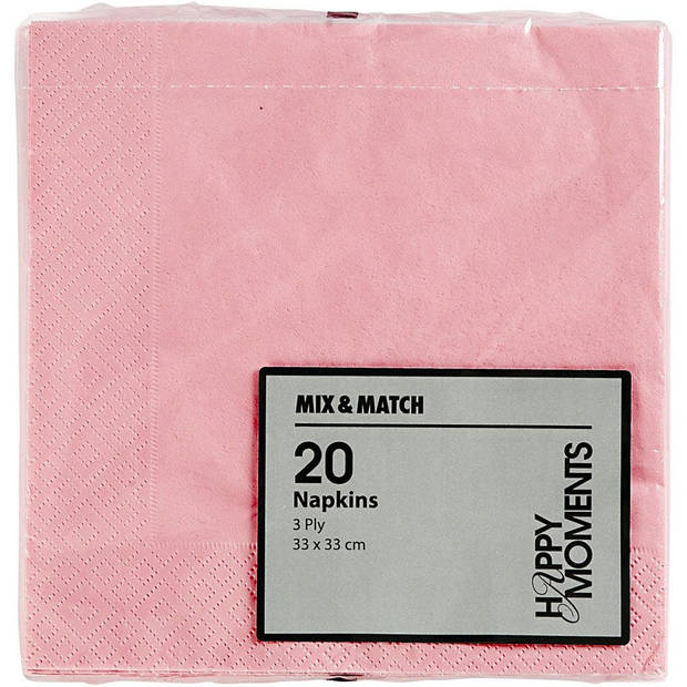20x Roze servetten van papier 33 x 33 cm - Feestservetten