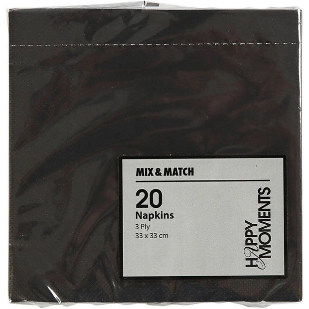20x Zwarte servetten van papier 33 x 33 cm - Feestservetten