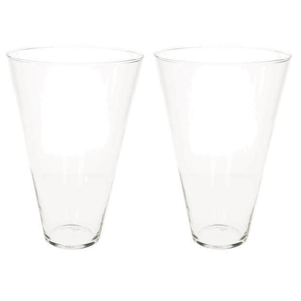 Set van 2x stuks transparante home-basics conische vaas/vazen van glas 30 x 19 cm - Vazen