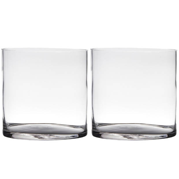 Set van 2x stuks transparante home-basics cylinder vorm vaas/vazen van glas 19 x 19 cm - Vazen