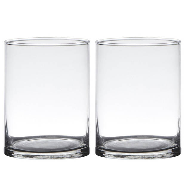 Set van 2x stuks transparante home-basics cylinder vorm vaas/vazen van glas 15 x 12 cm - Vazen