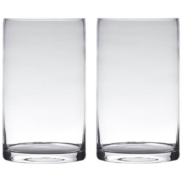 Set van 2x stuks transparante home-basics cylinder vorm vaas/vazen van glas 20 x 15 cm - Vazen