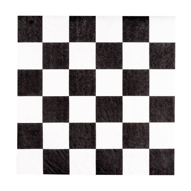 40x finish vlag race servetten zwart/wit geblokt 33 x 33 cm - Feestservetten