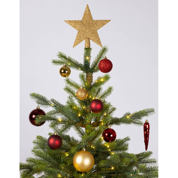 Bellatio Decorations Kerstballen - met piek - 33 stuks - rood-goud - 5-6-8 cm - Kerstbal