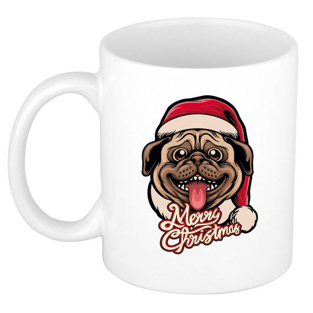 Merry Christmas hond kerstmok / kerstbeker wit 300 ml - Bekers