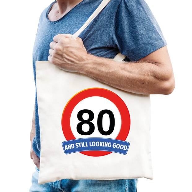 Verkeersbord / stopbord 80/tachtig katoenen cadeau tas wit voor dames en heren - Feest Boodschappentassen