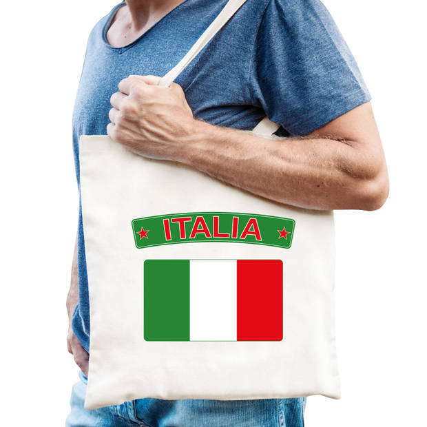Katoenen tasje wit Italia / Italie supporter - Feest Boodschappentassen