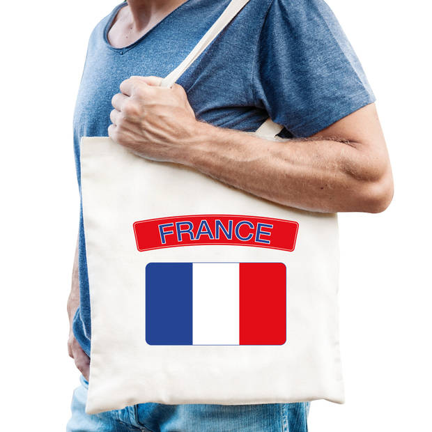 Katoenen tasje wit France / Frankrijk supporter - Feest Boodschappentassen