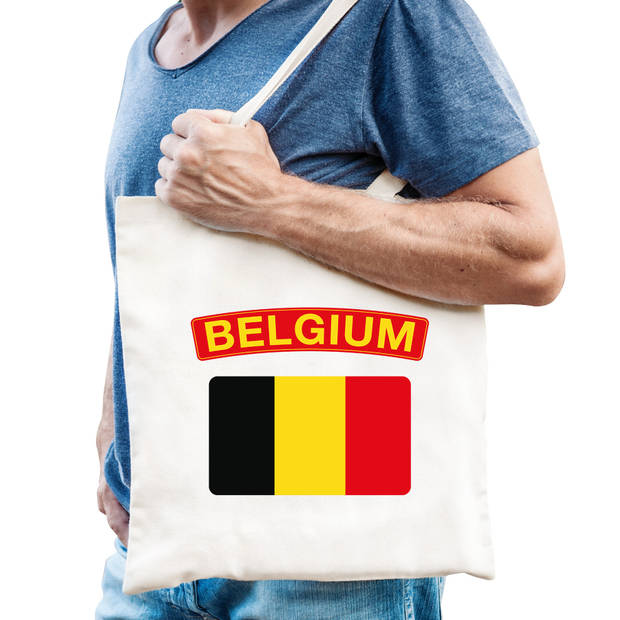 Katoenen tasje wit Belgium / Belgie supporter - Feest Boodschappentassen
