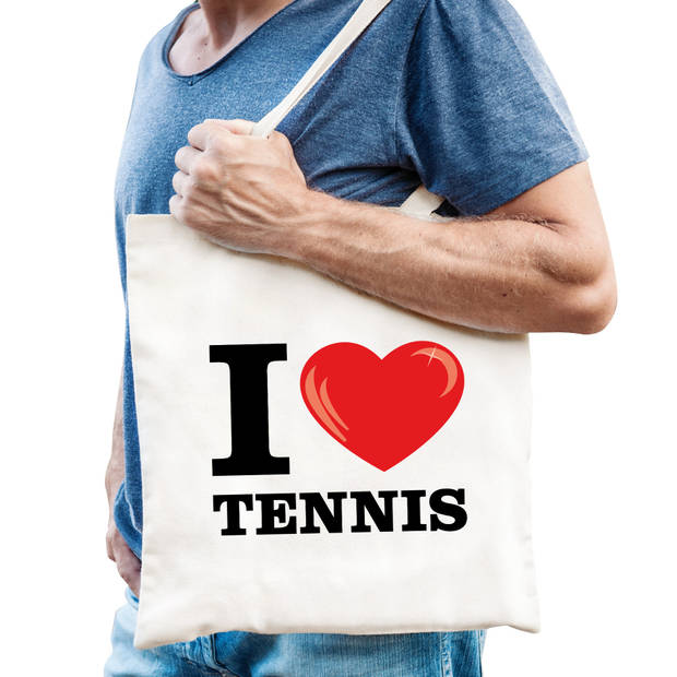 Katoenen tasje I love tennis wit voor dames en heren - Feest Boodschappentassen