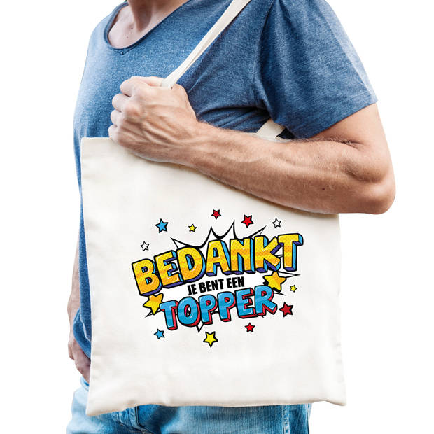 Bedankt topper popart katoenen tas wit voor dames en heren - Feest Boodschappentassen