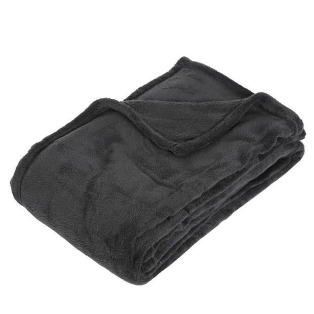 Fleece deken donkergrijs 125 x 150 cm met voetenwarmer slof eenhoorn one size - Voetenwarmers