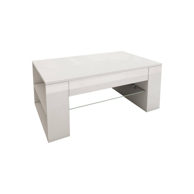 Salontafel met glazen legger en 4 vakken 100x42x60 cm wit spaanplaat ML-Design