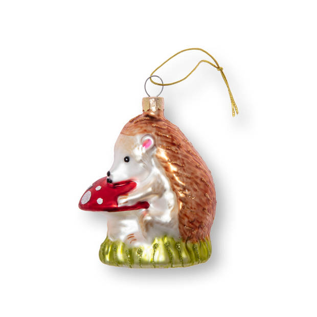 Kerstbal Egel met paddenstoel, glas