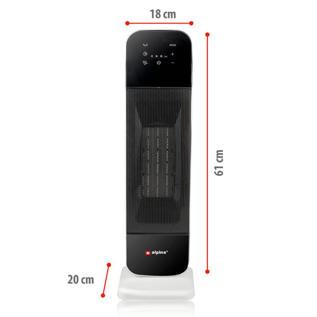 alpina Elektrische Kachel en Ventilator - Ventilator Kachel met Afstandsbediening - Oscillerende Torenventilator - Zwart