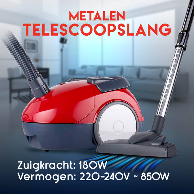 alpina Stofzuiger met Stofzuigerzak XL-309-85 - 850W - Telescopische Stang 71 CM - 3 Stofzuiger Mondstukken - Rood