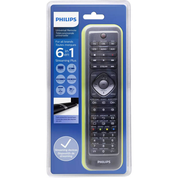 Philips Universele Afstandsbediening SRP5016/10 - 6-in-1 - Verlichte Lerende Toetsen - Zwart
