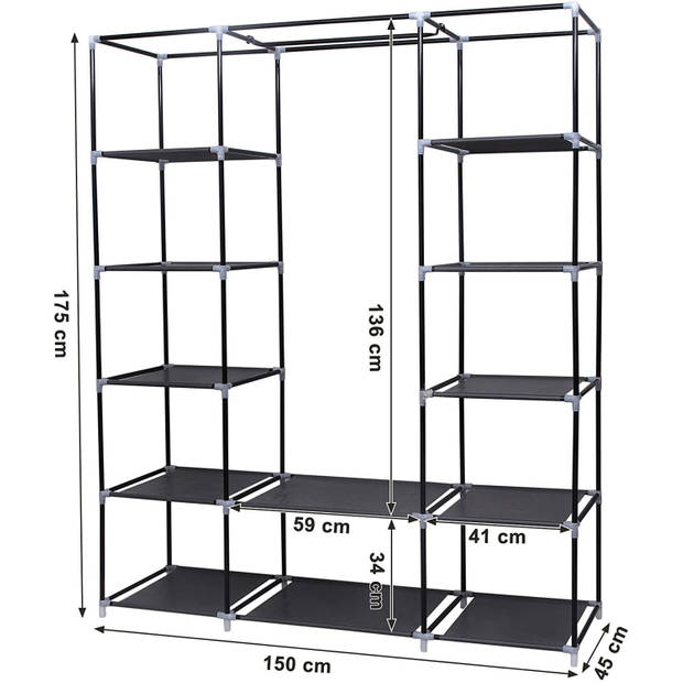 Nancy's Kledingkast XXL Zwart - Opvouwbare Kledingkast - Garderobekast