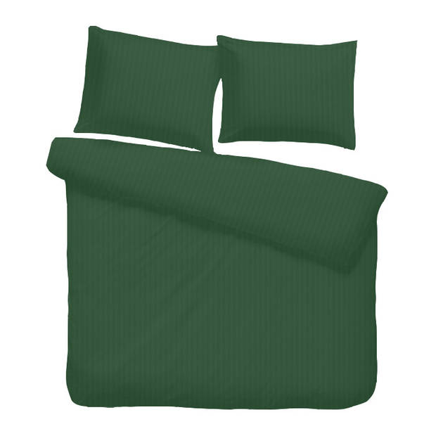 iSleep dekbedovertrek Satijnstreep - Donker Groen - Lits-jumeaux 240x200/220 cm