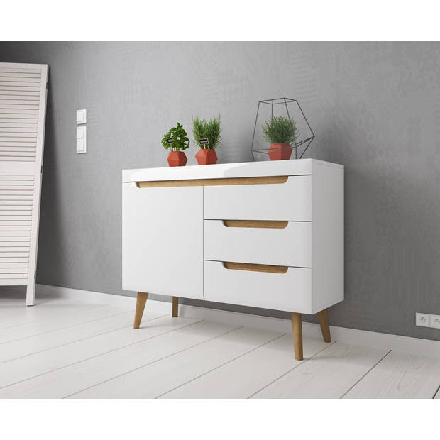 Meubella Dressoir Nebraska - Wit - Eiken - 107 cm