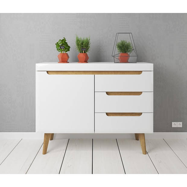 Meubella Dressoir Nebraska - Wit - Eiken - 107 cm