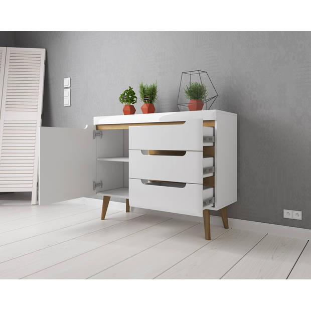 Meubella Dressoir Nebraska - Wit - Eiken - 107 cm